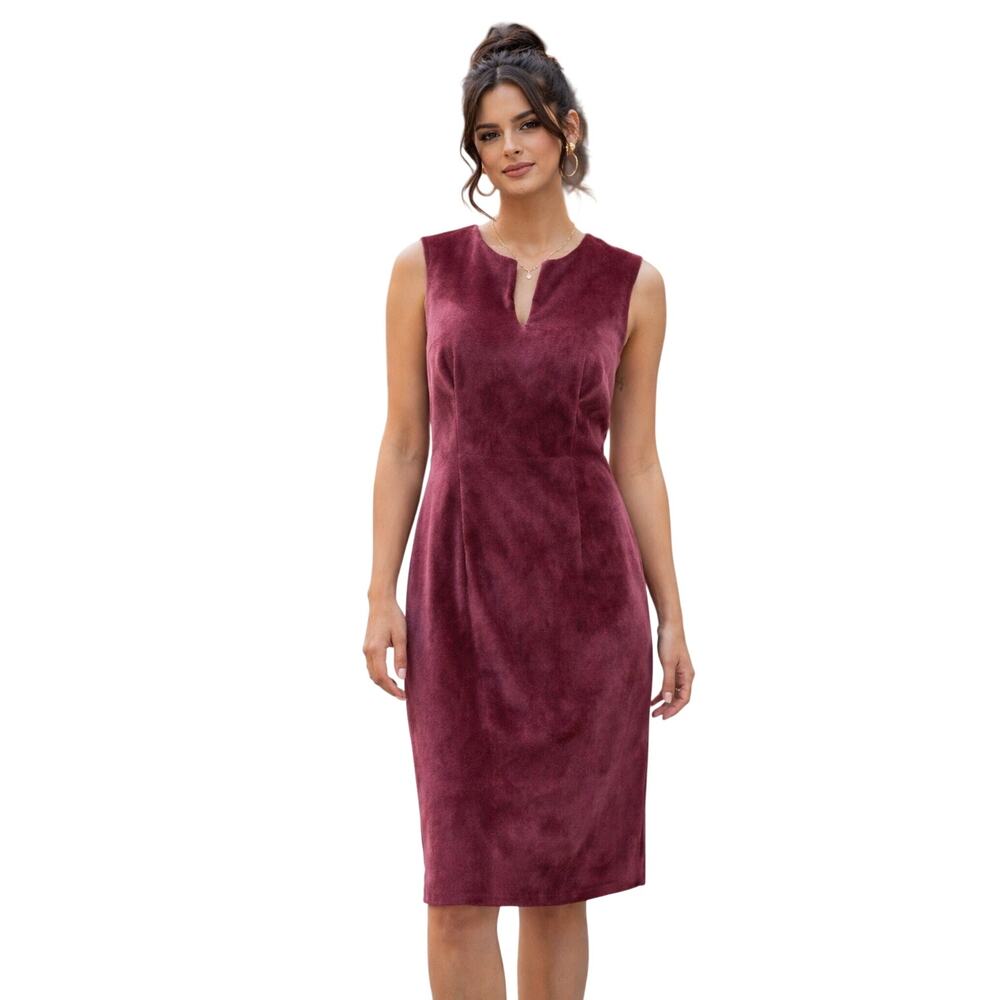 Women's Maroon Faux Velvet V-neck Sleeveless Holiday Dress, size 10